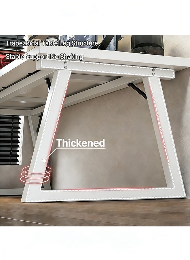 مكتب المنزل الحديث الحد الأدنى ، مكتب الكمبيوتر الكبير متعدد الوظائف ، مكتب دراسة خشب صلب واسع مع إطار معدني مستقر ، محطة عمل مناسبة للمكتب المنزلي - Image 4